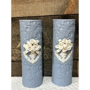 JASPER WARE‎  Floral Wall Vase  Blue England  -  Unmarked